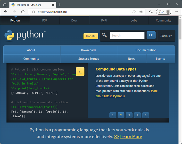 python.orgのWebページ