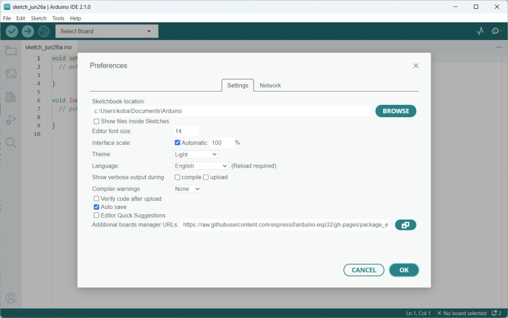 Arduino preferences