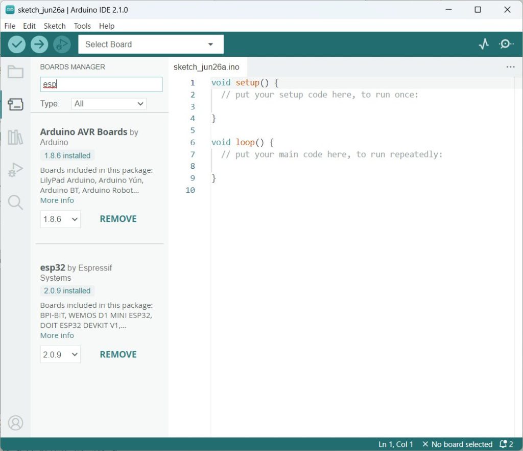 Arduino exe, after imput "esp"
